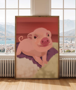 Una encantadora ilustración de un lechón con un fondo cálido