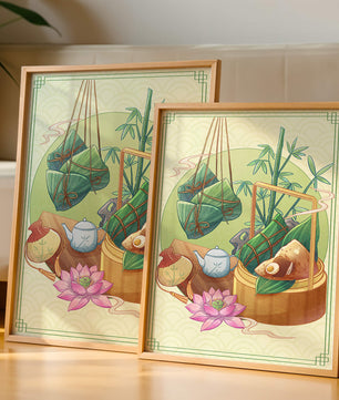 Traditional Asian tea set with bamboo and dumplings
