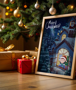 Festive Christmas scene with Santa and a cozy home