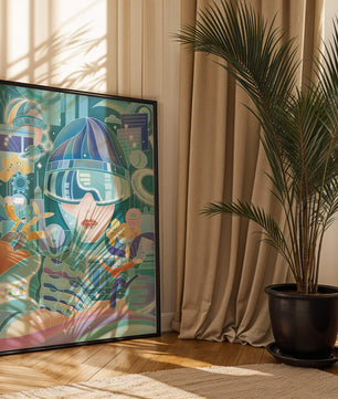 Futuristic digital art with virtual reality and technology themes