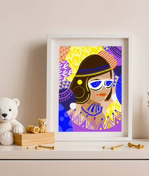Portrait abstrait coloré avec des motifs géométriques vibrants