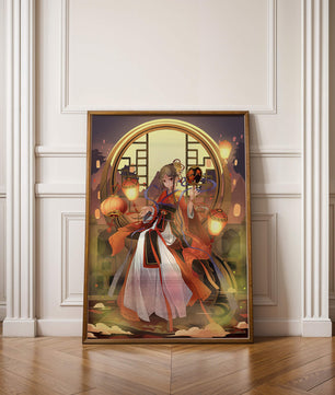 Elegant Asian-inspired fantasy artwork with lanterns