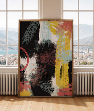 Abstract brush stroke art with vibrant colors on textured background