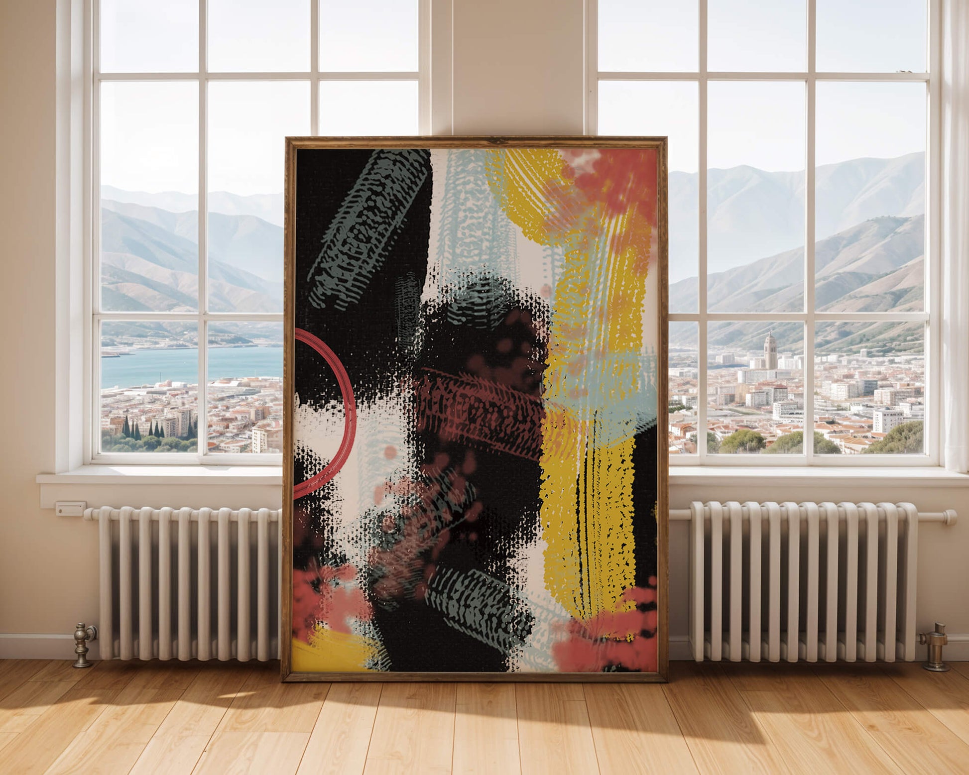 Abstract brush stroke art with vibrant colors on textured background