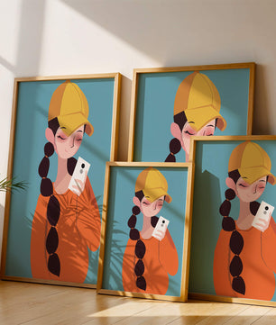 Colorful illustration of a girl with a smartphone
