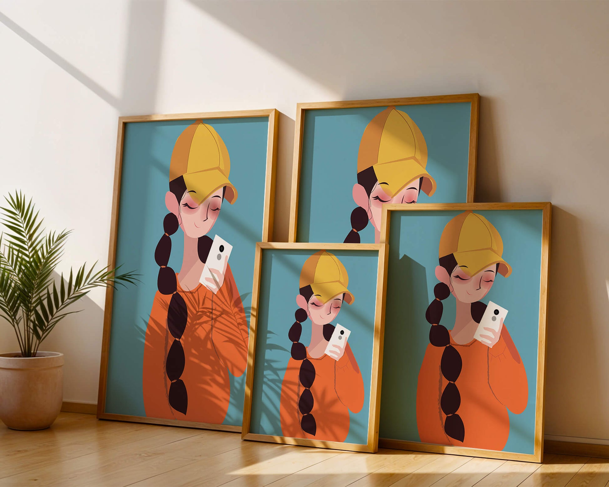 Colorful illustration of a girl with a smartphone