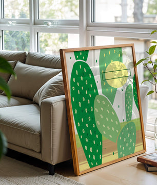 Art abstrait de cactus avec des éléments verts et jaunes
