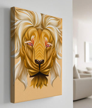 Lion Face with Intricate Golden Pattern and Flowing Mane