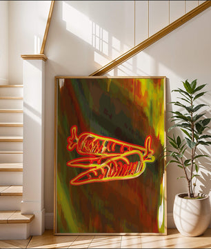 Vibrant abstract carrot illustration with dynamic red and orange patterns