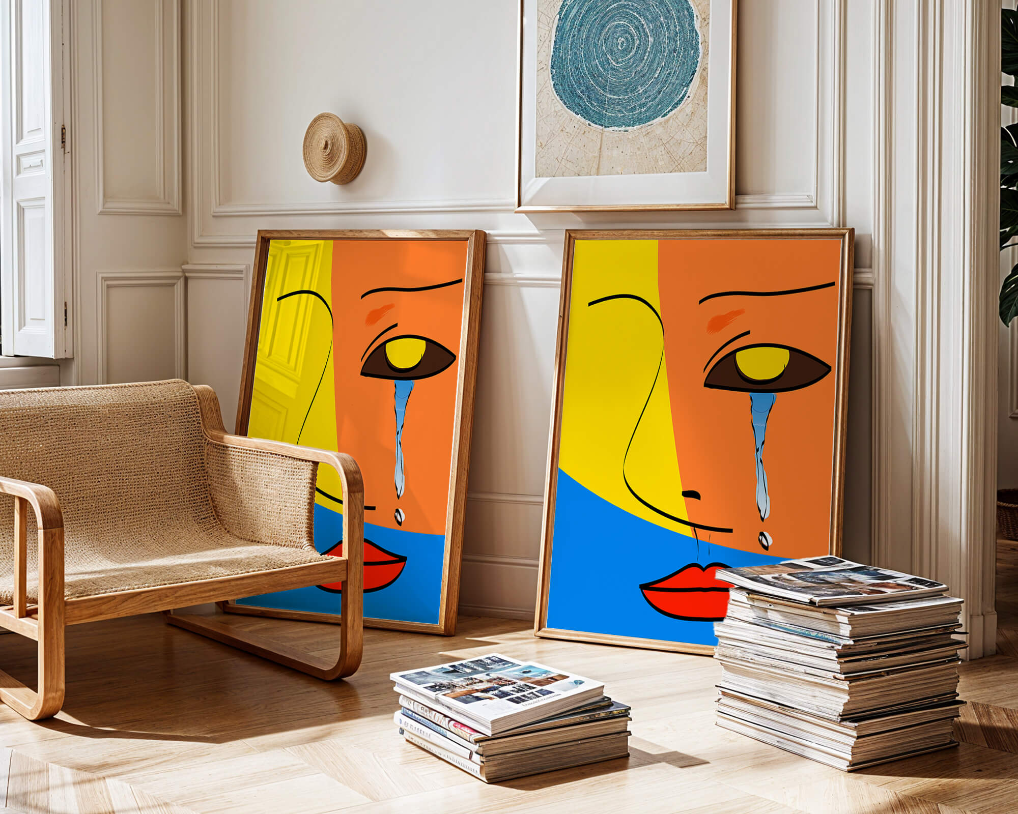 Colorful abstract face art with tear in modern style