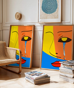 Colorido arte de rostro abstracto con lágrima en estilo moderno