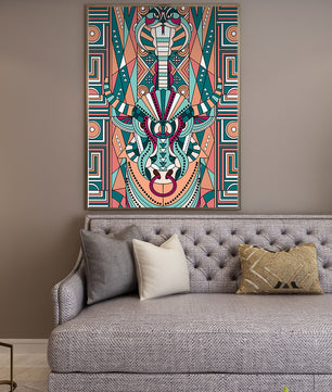 Arte tribal geométrico con motivos de serpiente y toro
