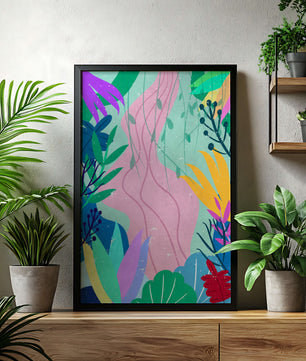 Abstract Botanic Composition with Vibrant Leaves and Shapes