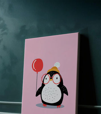 Adorable penguin with balloon and glasses illustration