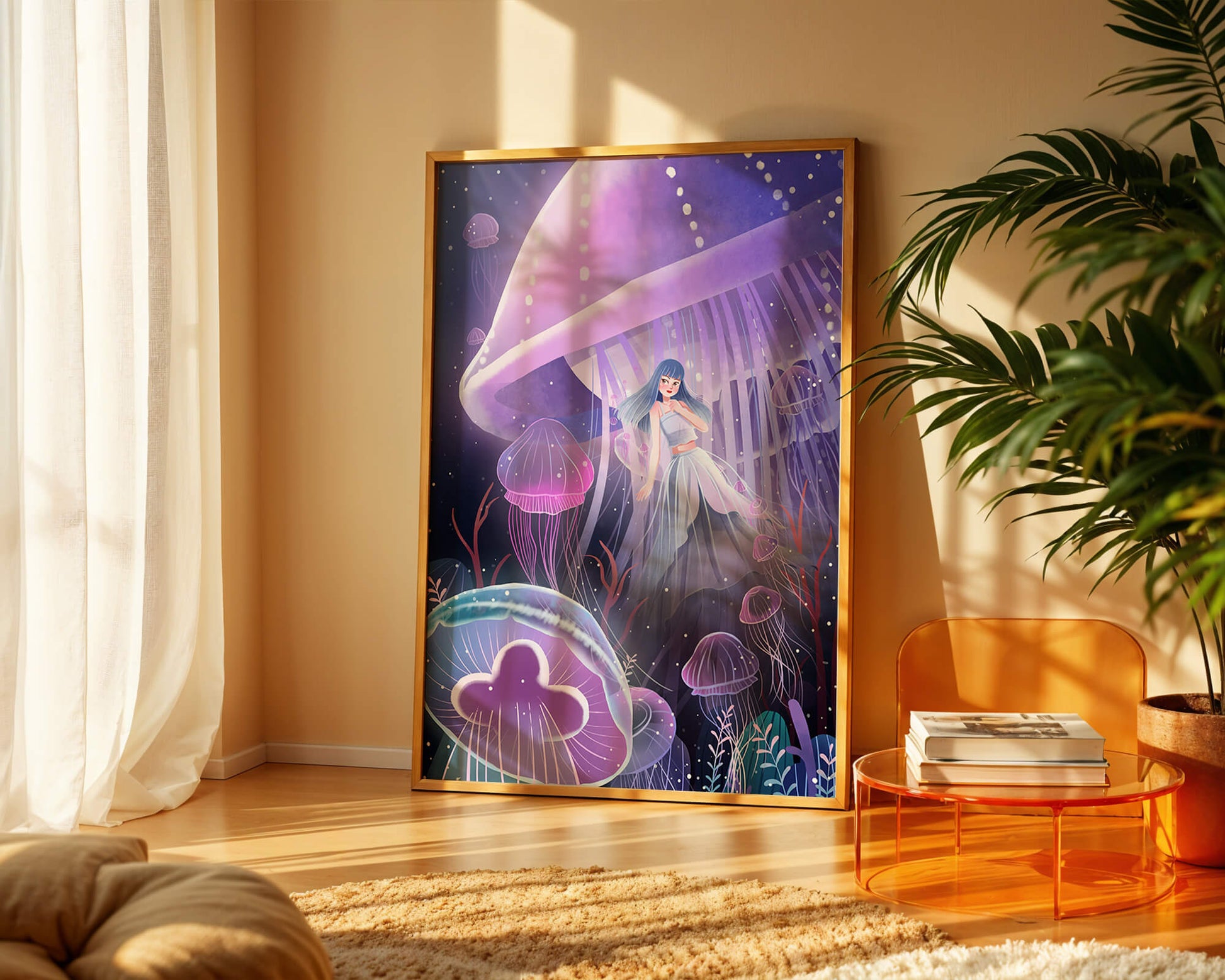 Underwater Fantasy Scene with Jellyfish and Girl