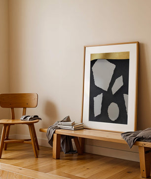 Abstract geometric design with golden accents and stone texture