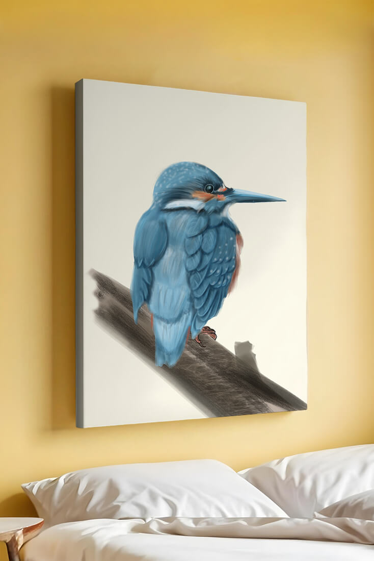 Illustration of a vibrant blue bird on a branch