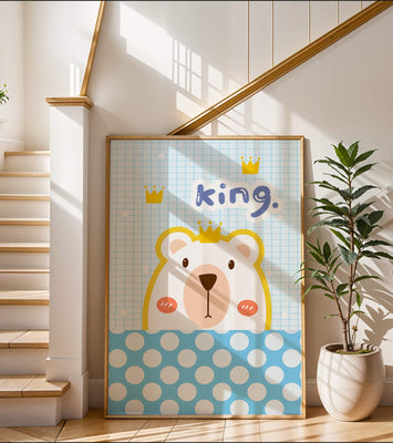 Adorable bear illustration with crown and playful text