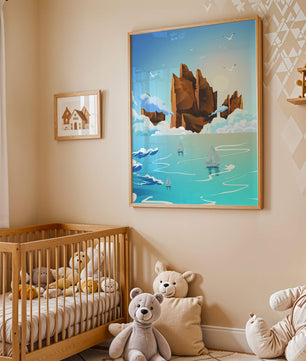 Majestic Sea Cliffs and Sailboats in Serene Landscape