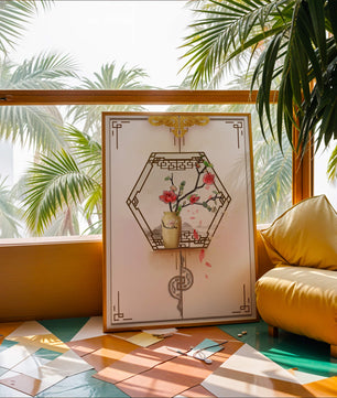 Design floral élégant avec vase et accents dorés