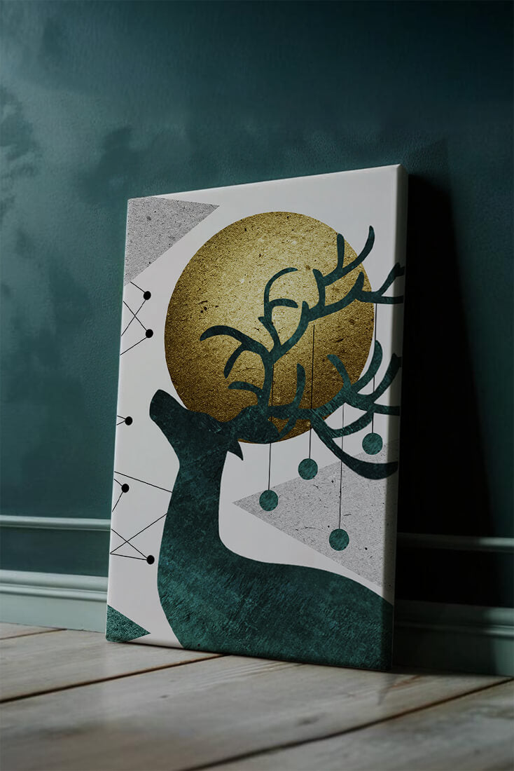 Abstract Geometric Deer with Gold Circle and Modern Design