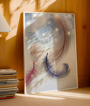 Ilustración abstracta elegante de pluma con estrellas y luz bokeh