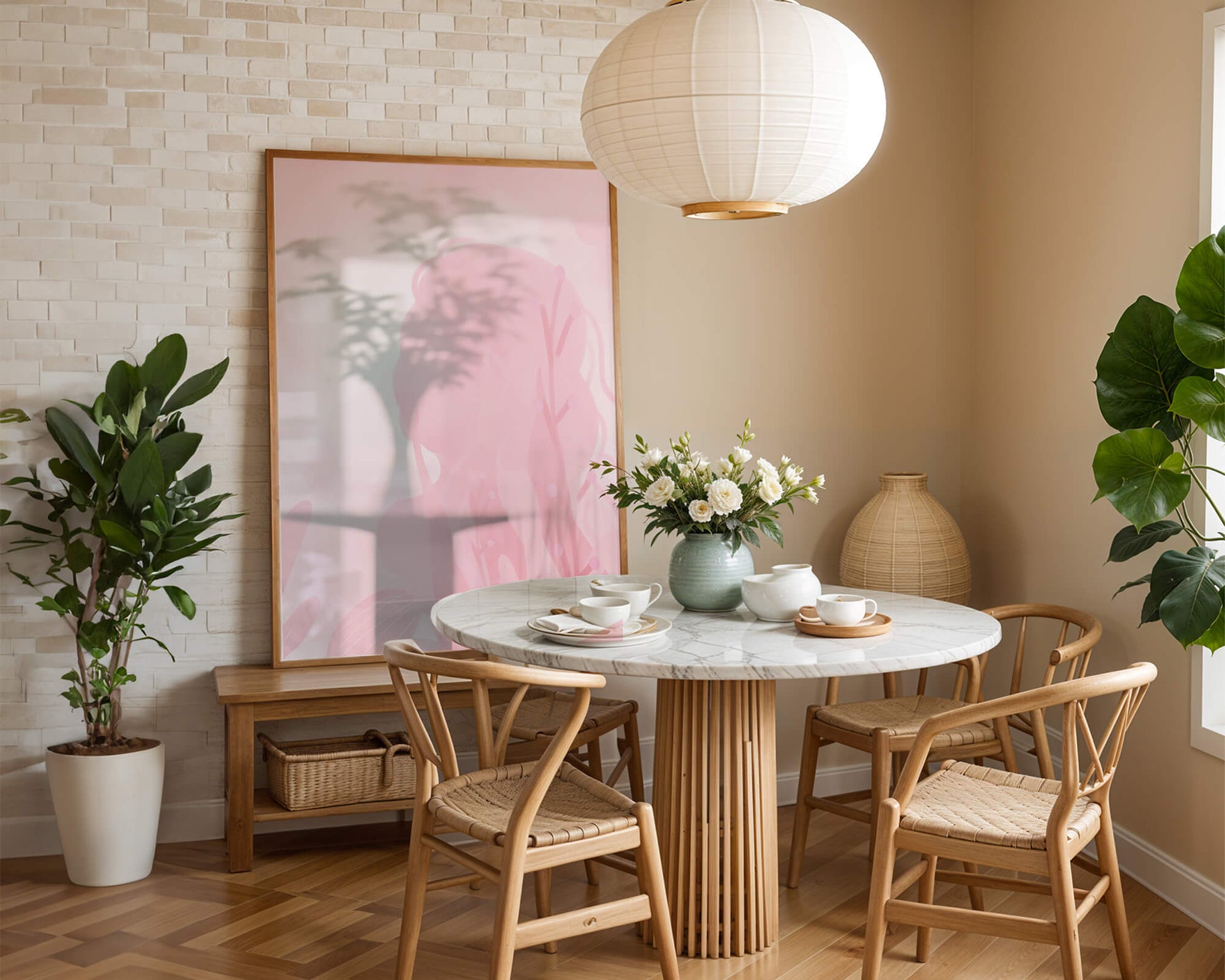 Subtle pink abstract silhouette with floral elements