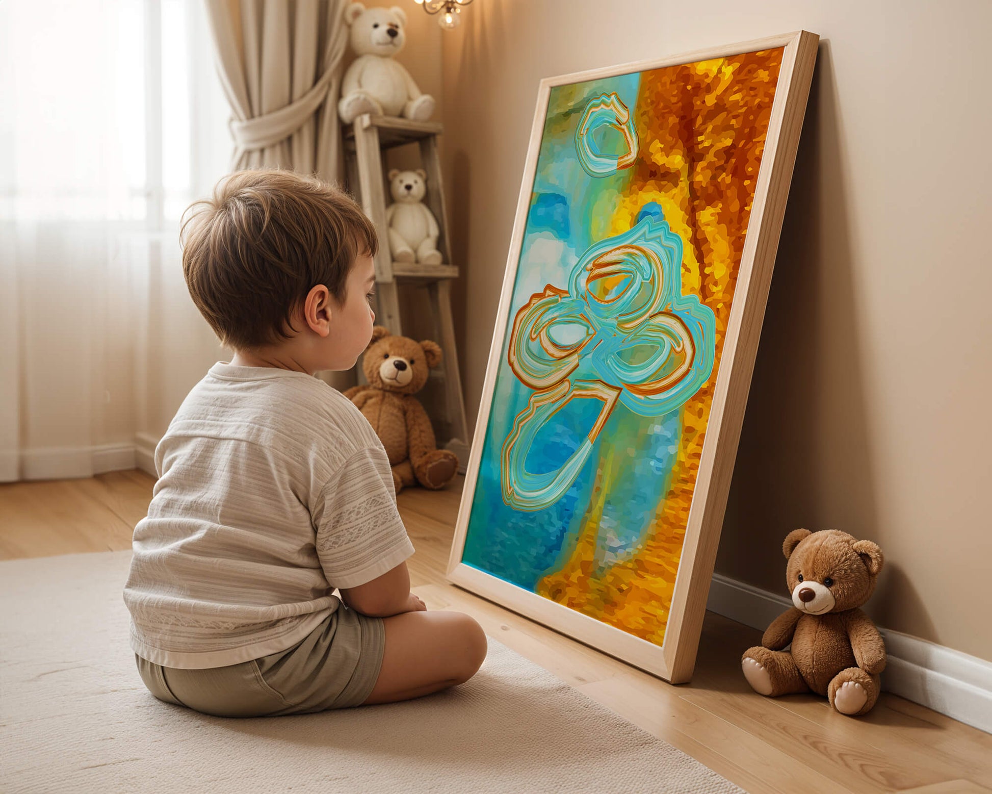 Abstract vibrant swirls in blue and orange colors