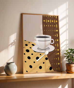 Contemporary Coffee Art with Geometric Patterns and Gold Accents - Mi tienda