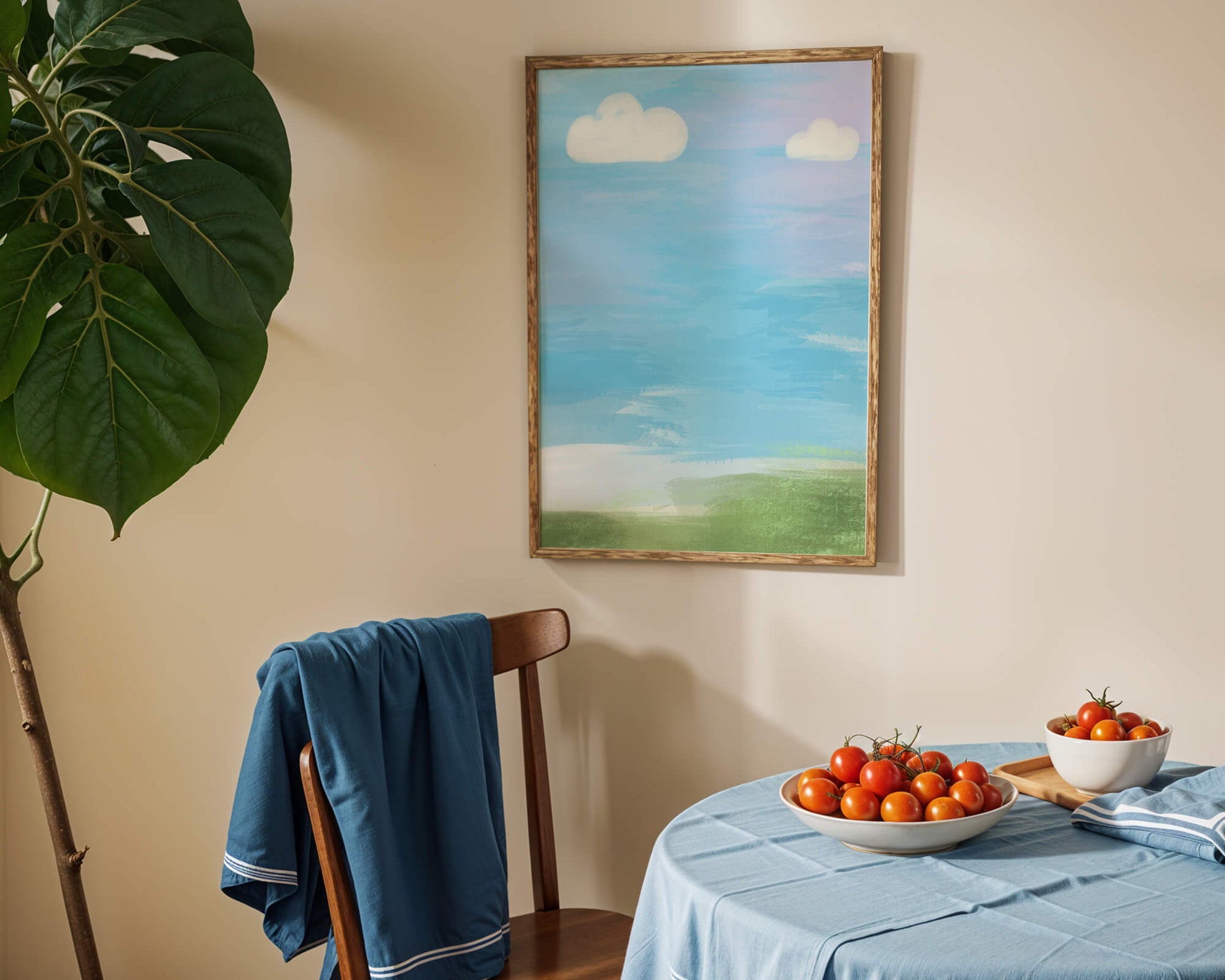 Blue Sky with Clouds and Green Field