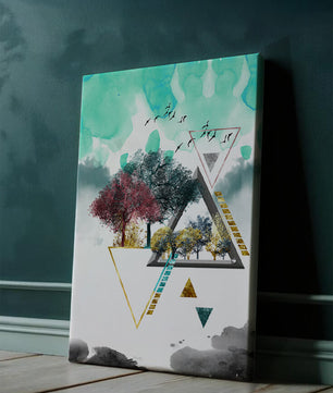 Abstract Geometric Landscape with Vibrant Trees and Birds - Mi tienda