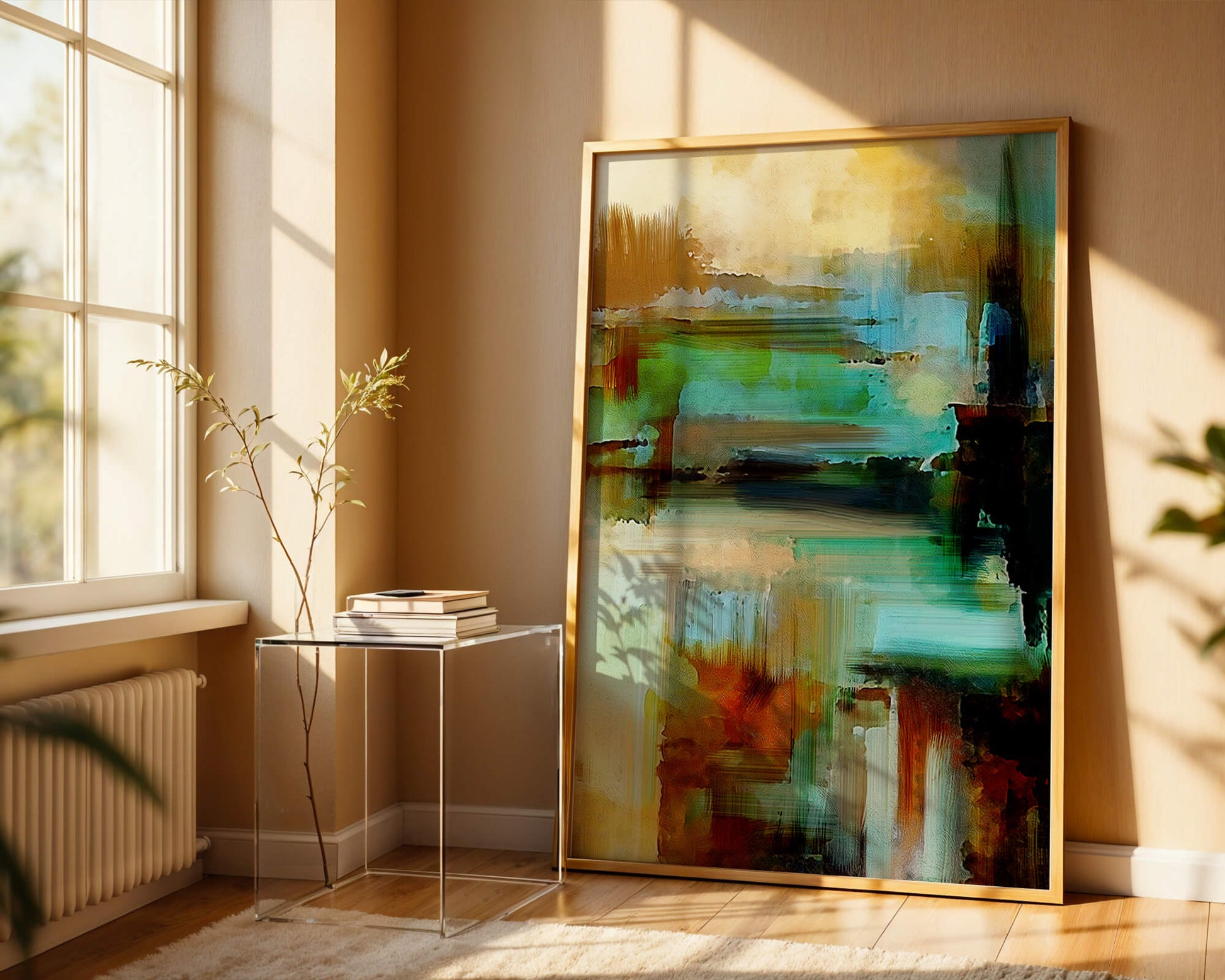 Abstract Expressionist Colorful Landscape with Earthy and Aqua Tones