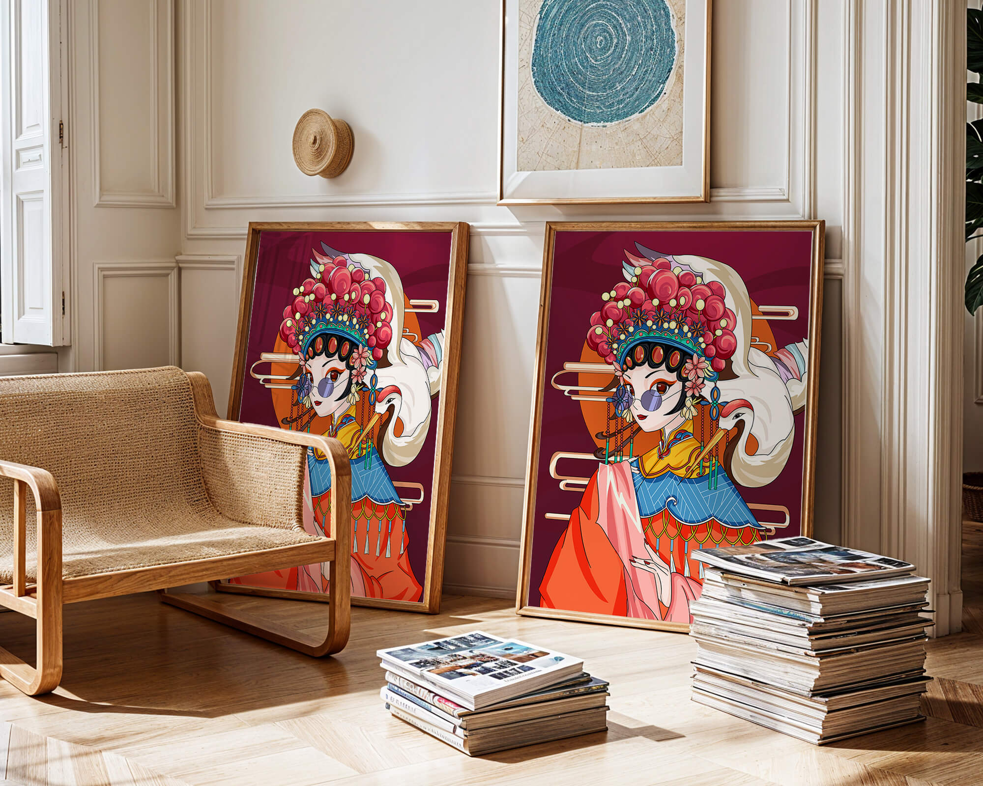 Elegant Chinese opera character illustration with vibrant colors