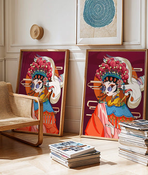 Illustration élégante de personnage d'opéra chinois aux couleurs vives