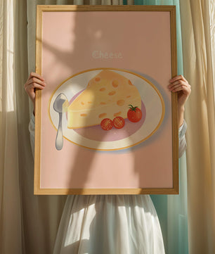 Plate with Cheese and Tomatoes on Pink Background