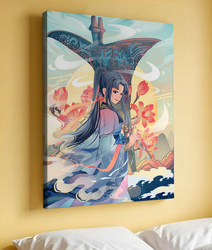 Art fantastique élégant : femme en tenue traditionnelle avec fond floral
