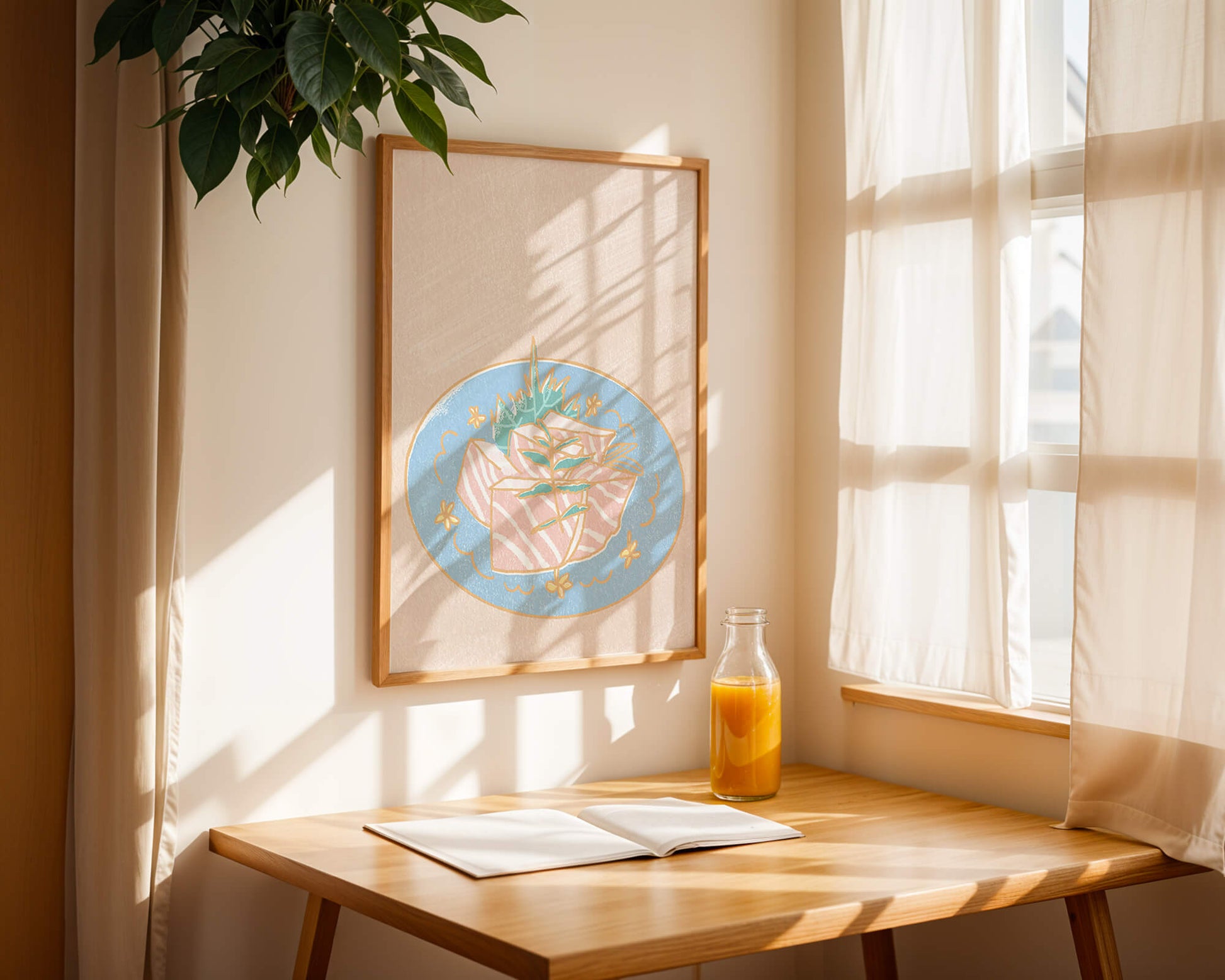 Ilustración de rodajas de sushi fresco en un plato decorativo