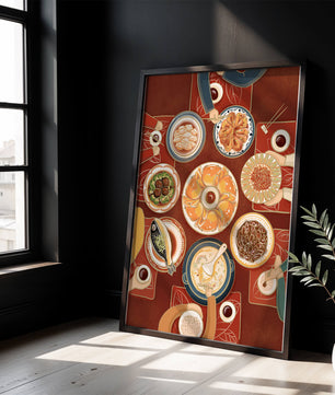 Colorful Chinese cuisine on a dining table with traditional dishes