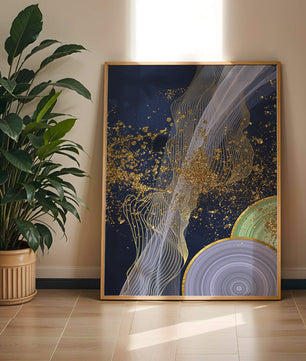Abstract swirl with gold accents on dark background