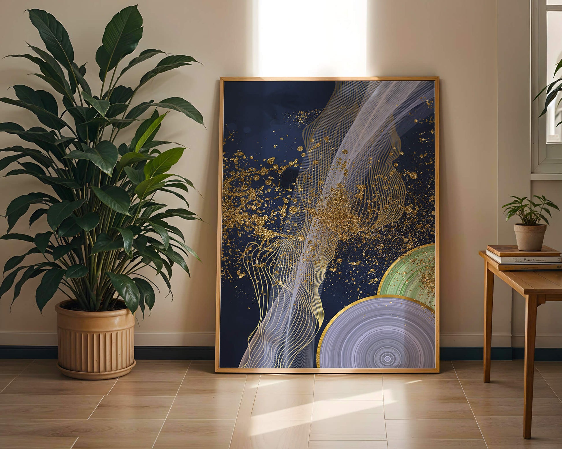 Abstract swirl with gold accents on dark background