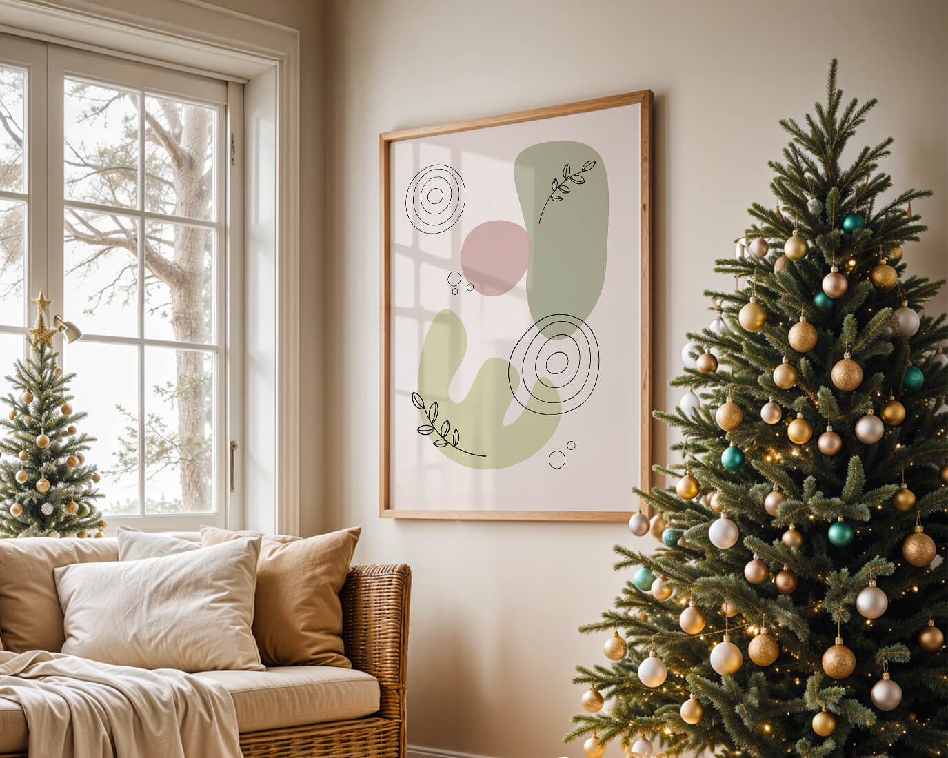 Abstract shapes and leaves in minimalistic design