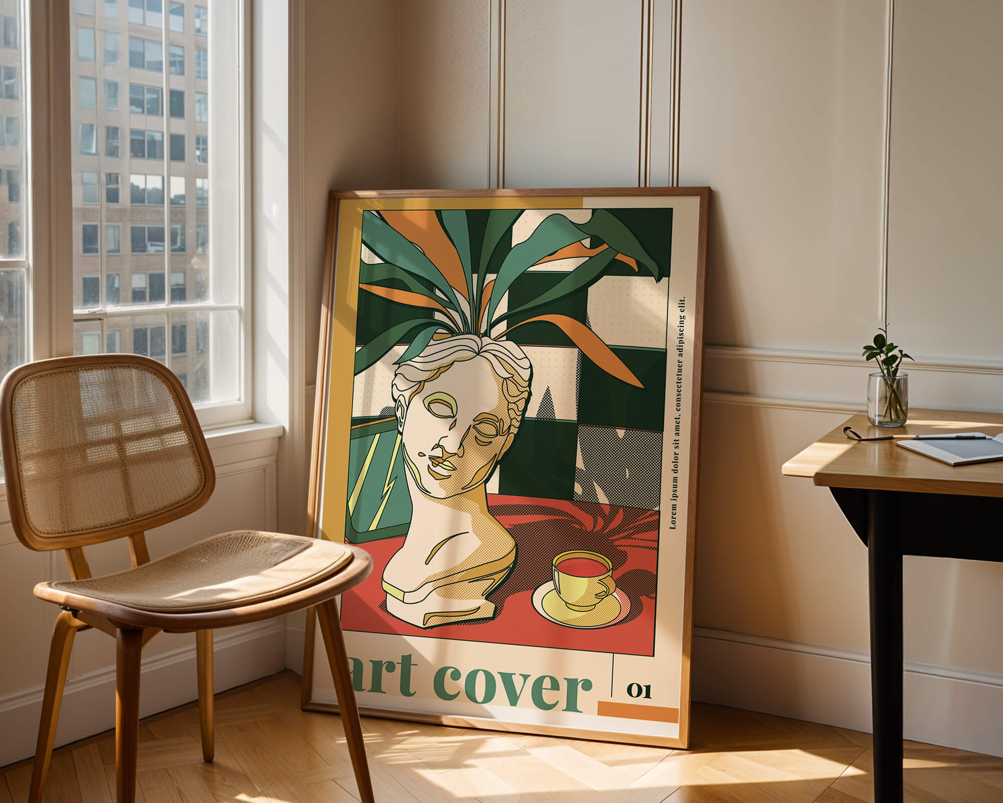Abstract Art with Bust and Coffee Cup