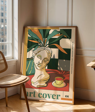 Abstract Art with Bust and Coffee Cup
