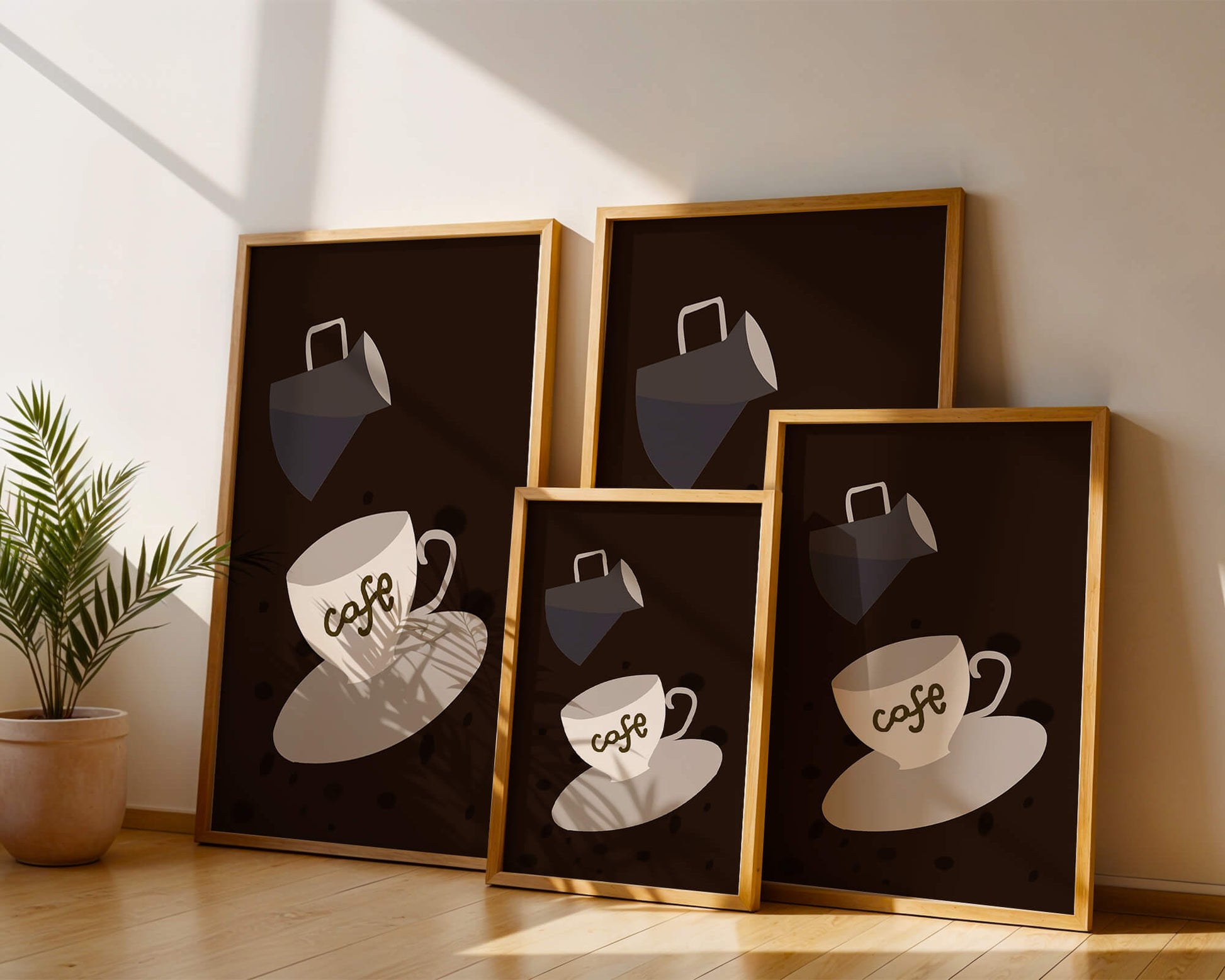 Minimalist coffee cup with pouring pot on dark background
