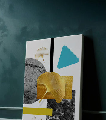Geometric Abstract Composition with Gold Ginkgo Leaves