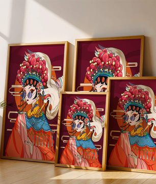 Illustration élégante de personnage d'opéra chinois aux couleurs vives