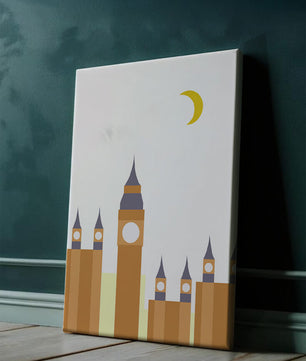 Ilustración minimalista de un icónico reloj con luna creciente