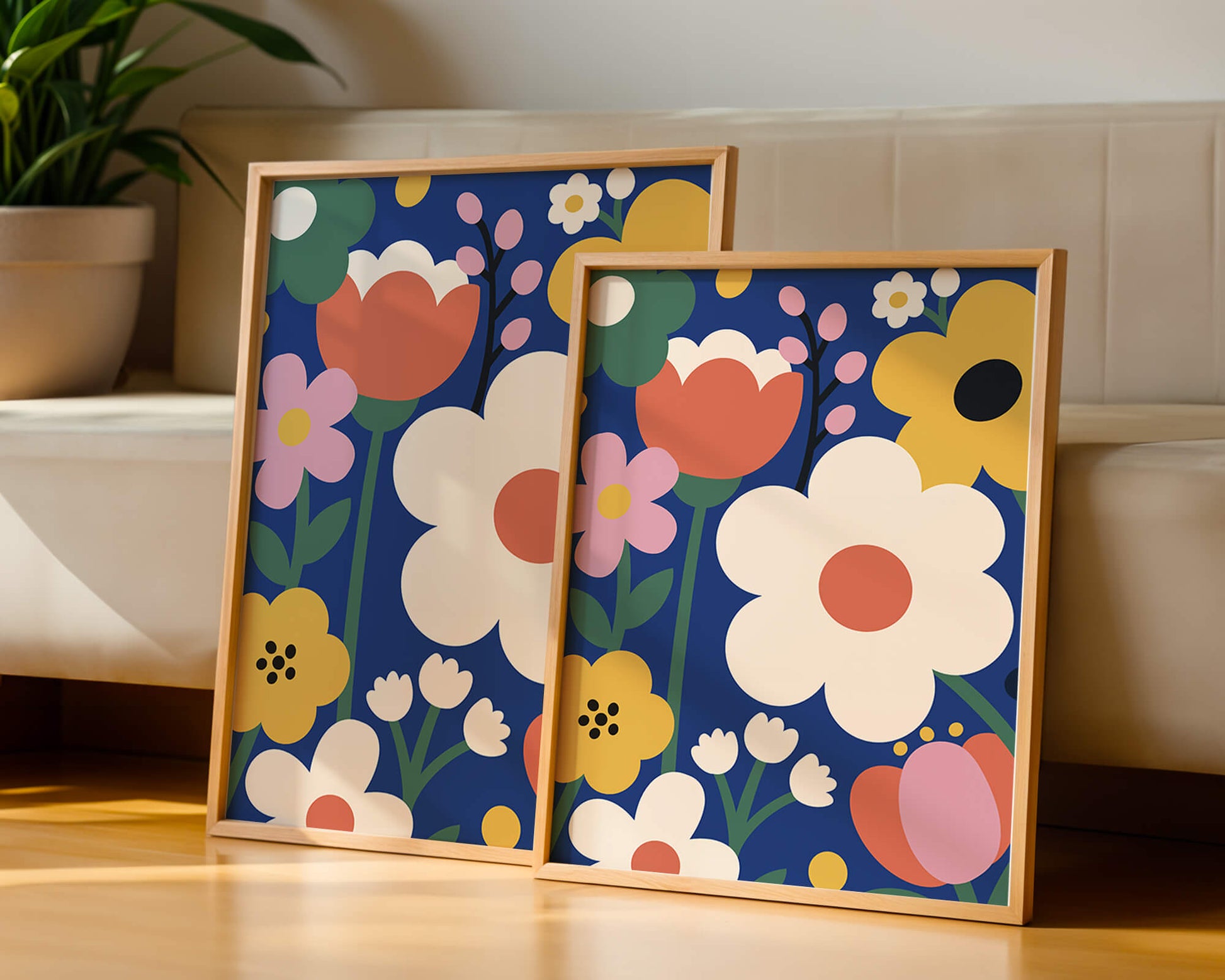 Colorful Floral Abstract Pattern On Dark Blue Background