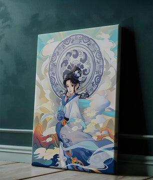 Elegantly Dressed Woman with Traditional Chinese Backdrop