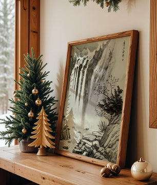 Serene Waterfall in Traditional Chinese Landscape Painting